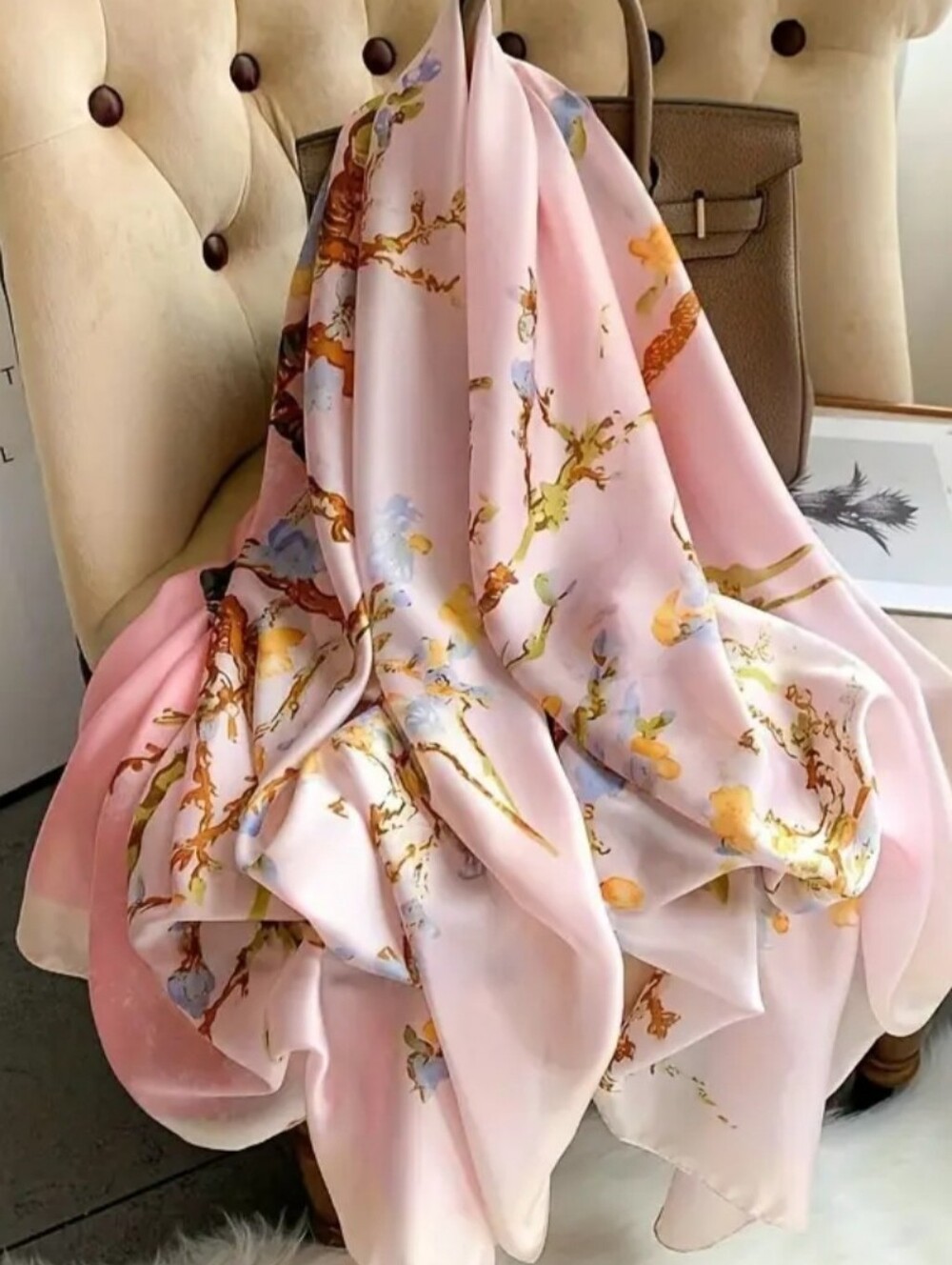 Large Scarf Silky Fabric Van Gogh's Almond blossom Painting Print